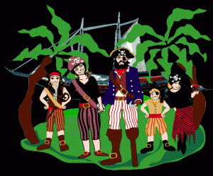 ¡todo chicos! los piratas de verdad eran la inmensa mayoría chicos, pero en los juegos de piratas ¡no, por dios!, NIÑAS!!! TODAS A JUGAR CON PIRATAS, Y A LA QUE VEAMOS EN UN PATIO SIN LA SUFICIENTE FIEREZA, LA IGUALAREMOS A LA FUERZA!
